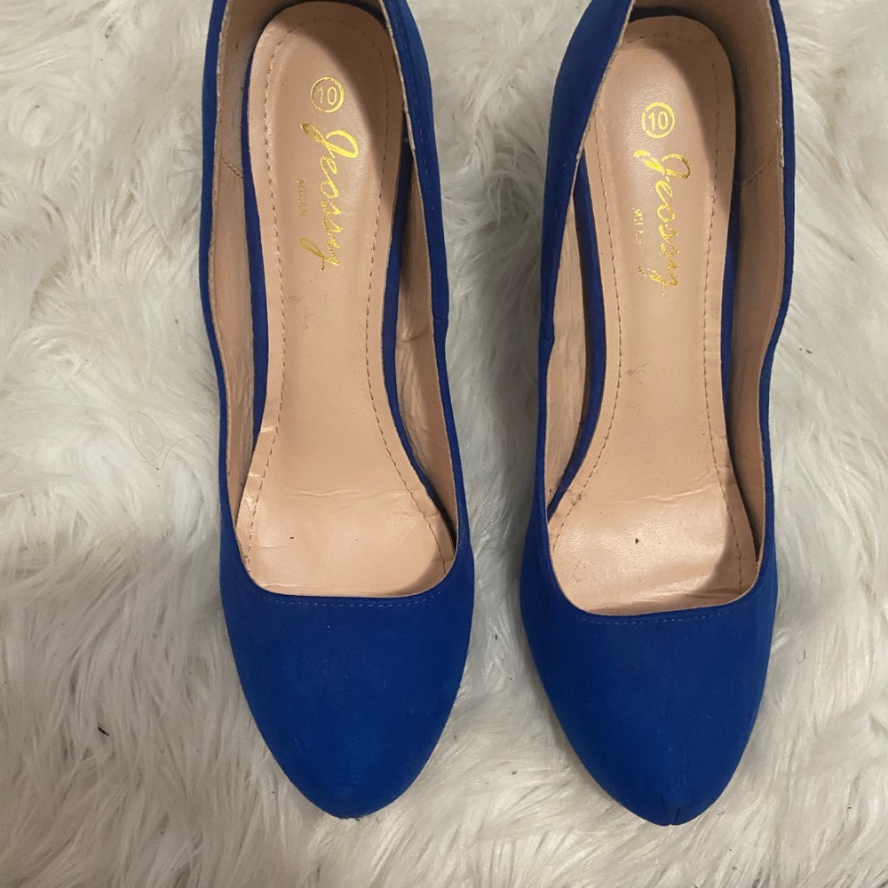 Suede Royal Blue Heels - size W 10